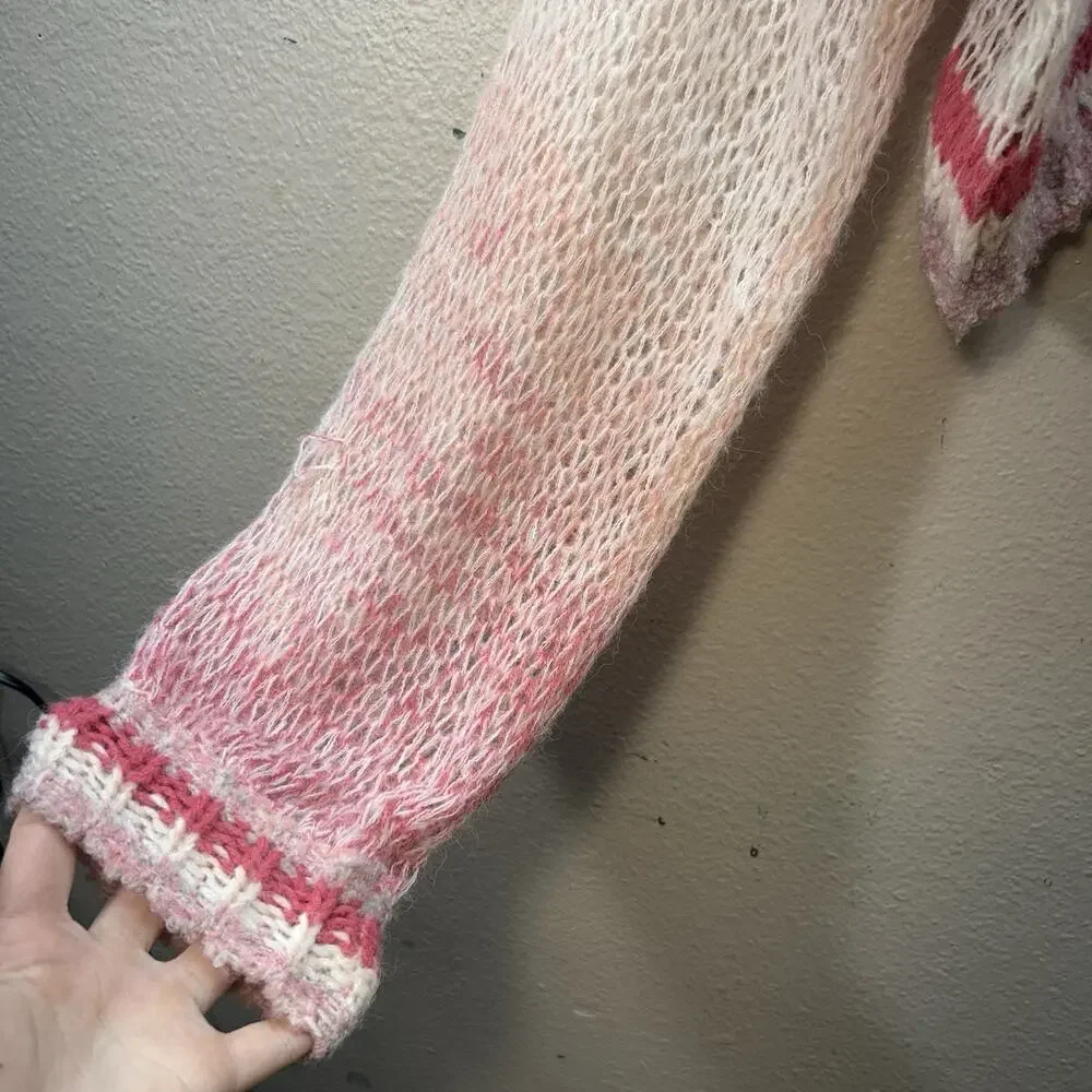 Kimchi Blue Open Knit Sweater Size M Pink Cream Wool‎ Blend Cottagecore Slouchy